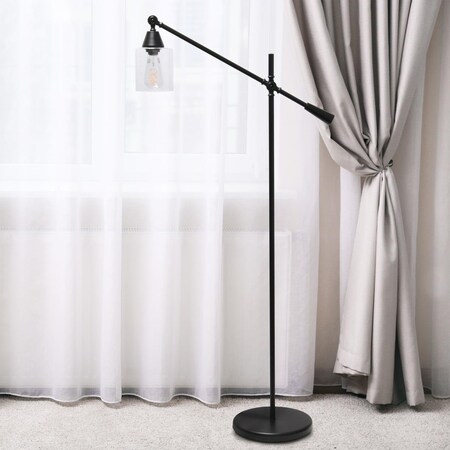 All The Rages Elegant Designs Pivot Arm Floor Lamp with Glass Shade Black LF1030BLK